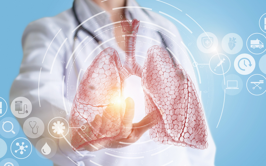 Digital illustration of lungs highlighting interstitial lung disease and respiratory care